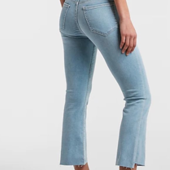 | express • distressed cropped flare hi rise denim jeans | - Picture 4 of 14